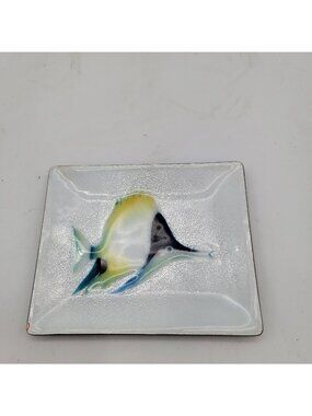Vintage Japanese Tutanka Hinode Cloisonne Enamel Tray with Fish